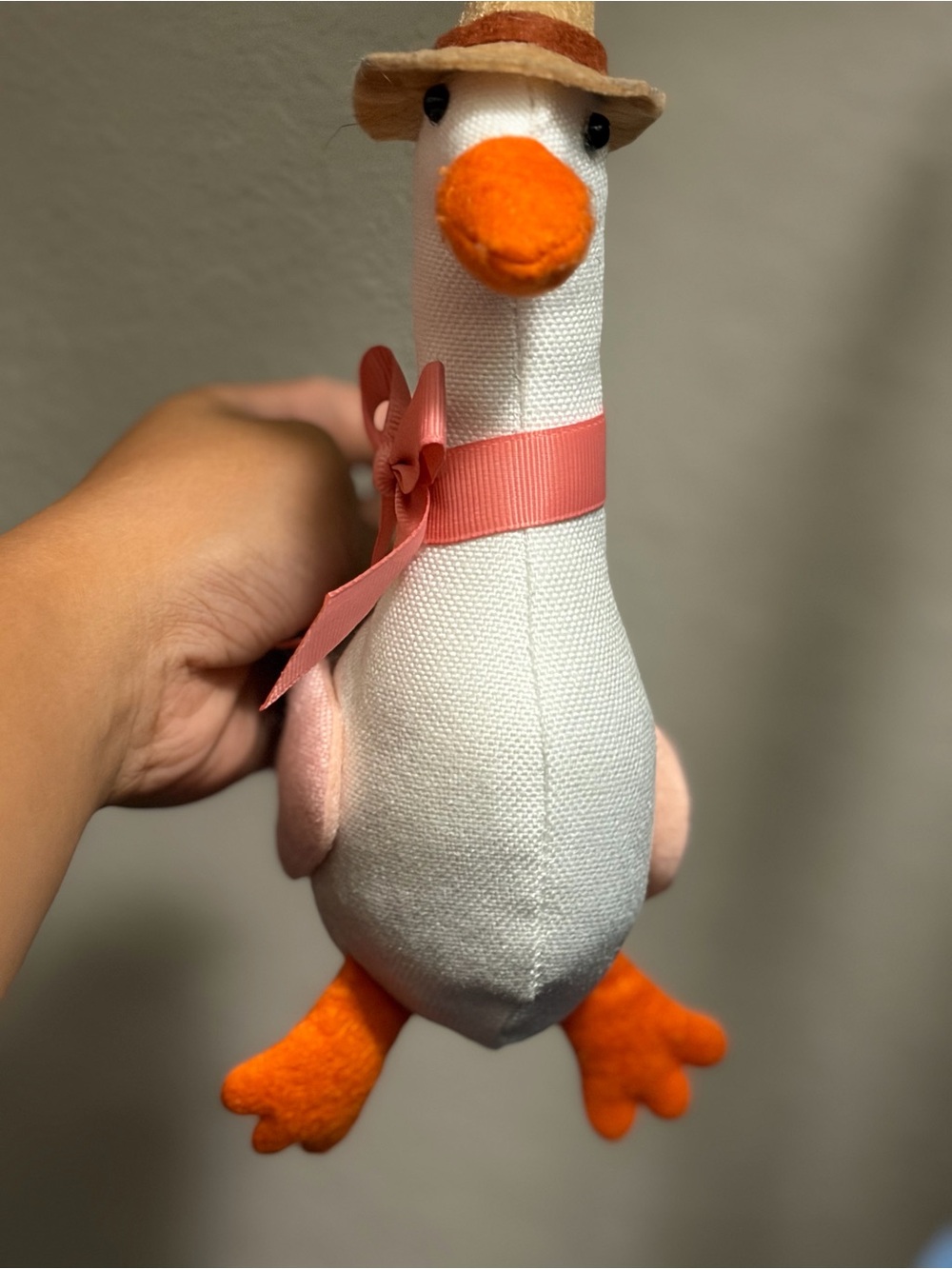 Target White Plush Goose Decor with Pink Ribbon and Orange Beak